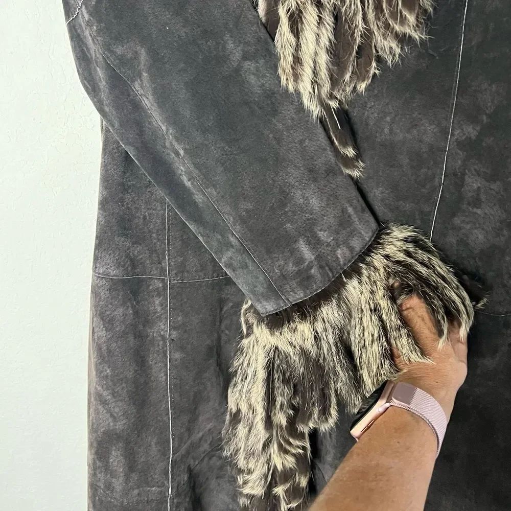 Raffaelo Leather Suede Coat with Fur Trim - Picture 7 of 15